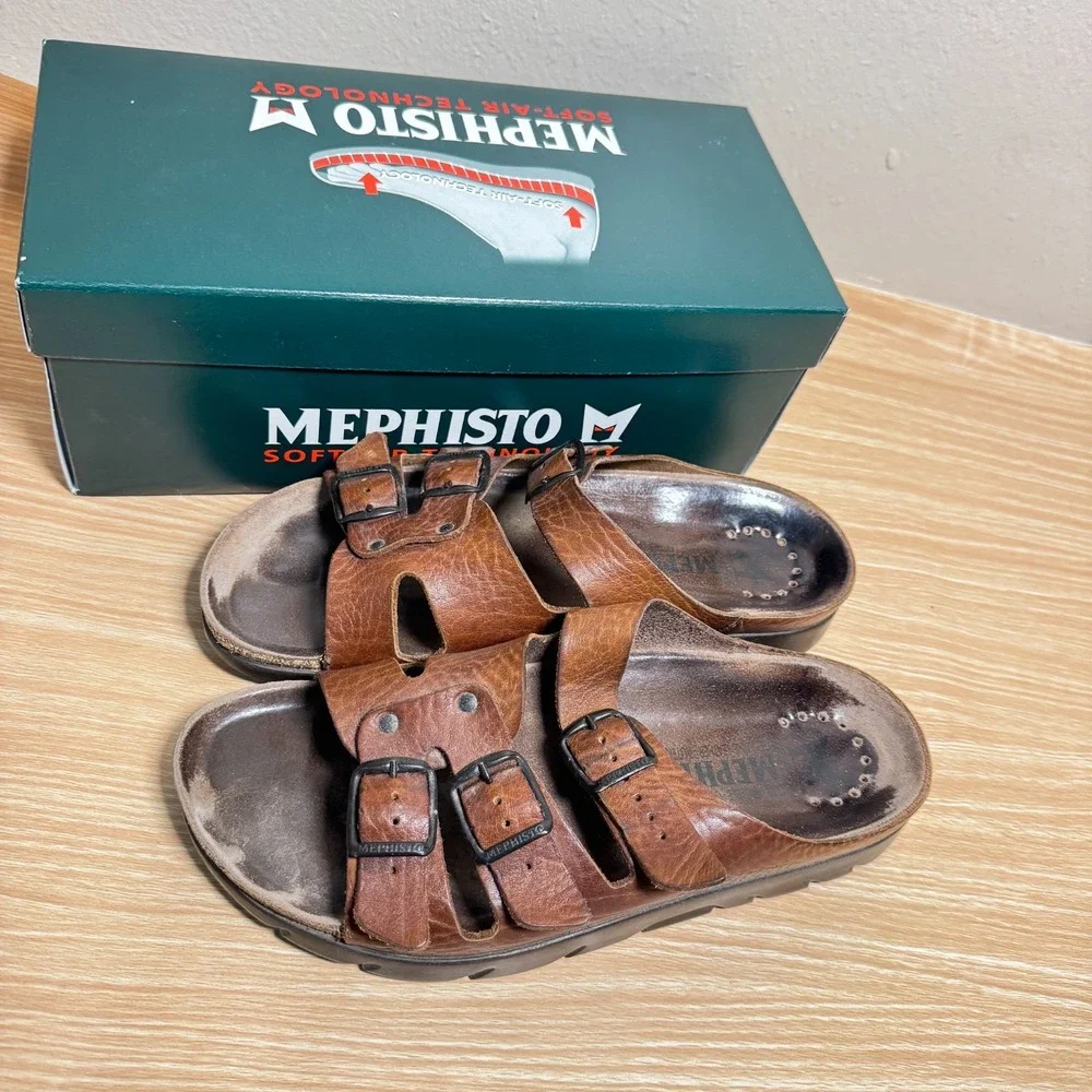 Mephisto Zach Fit 4442 Sandals Mens US 9 Desert Buffalo Leather Adjustable Slide